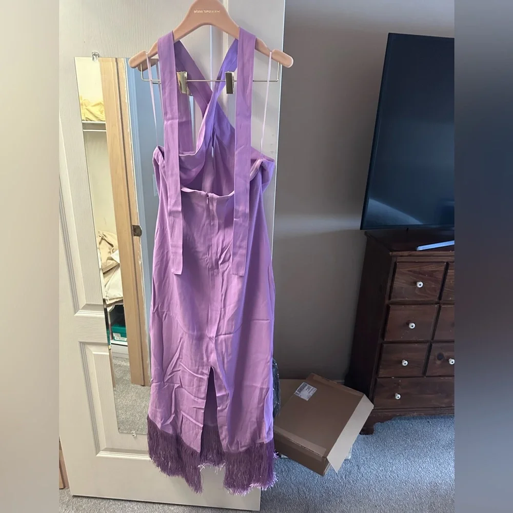 J. Crew Lavender Halter Maxi Dress with Fringe Hem